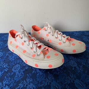 Converse White Sneakers with Polka Dots, Size 8